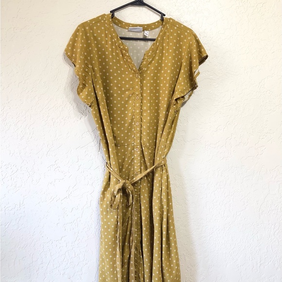 Demin & Co Mustard button up, midi style dress, Size Large US - Picture 1 of 7
